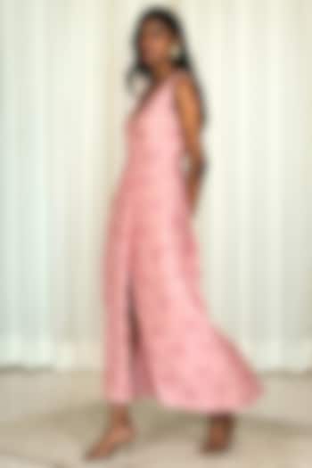 Pink Printed Overlapped Maxi Dress by Shiori