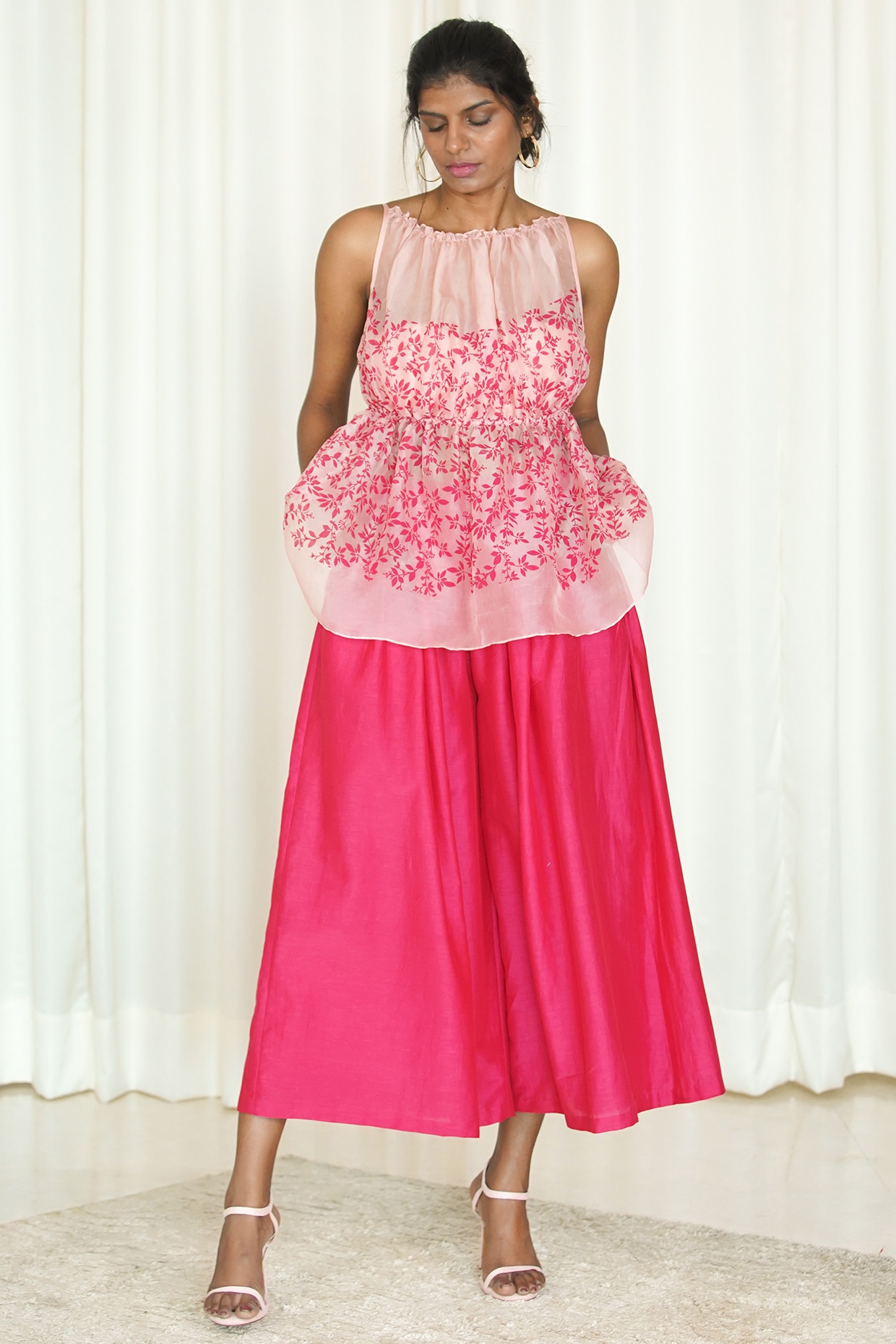 Pink Pleated Culotte Pant Set by Shiori at Pernia's Pop Up