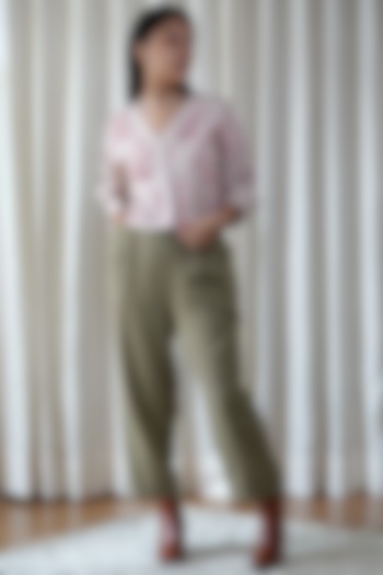 Light Olive Wool Pleated Pant Set by Shiori at Pernia's Pop Up Shop