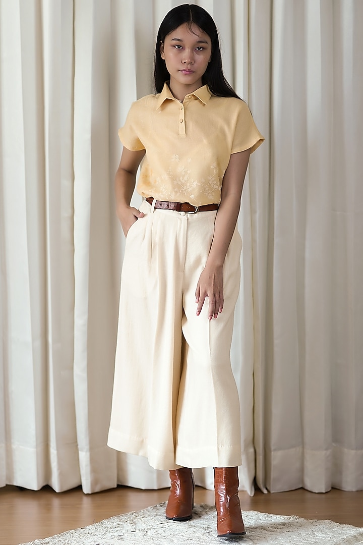 Ivory Wool Wide-Leg Pant Set by Shiori at Pernia's Pop Up Shop