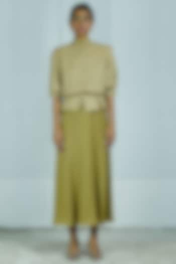 Green Wool Panelled Skirt Set by Shiori at Pernia's Pop Up Shop