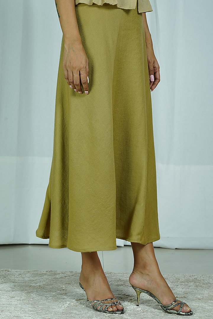 Green Wool Panelled Skirt Set by Shiori at Pernia's Pop Up Shop