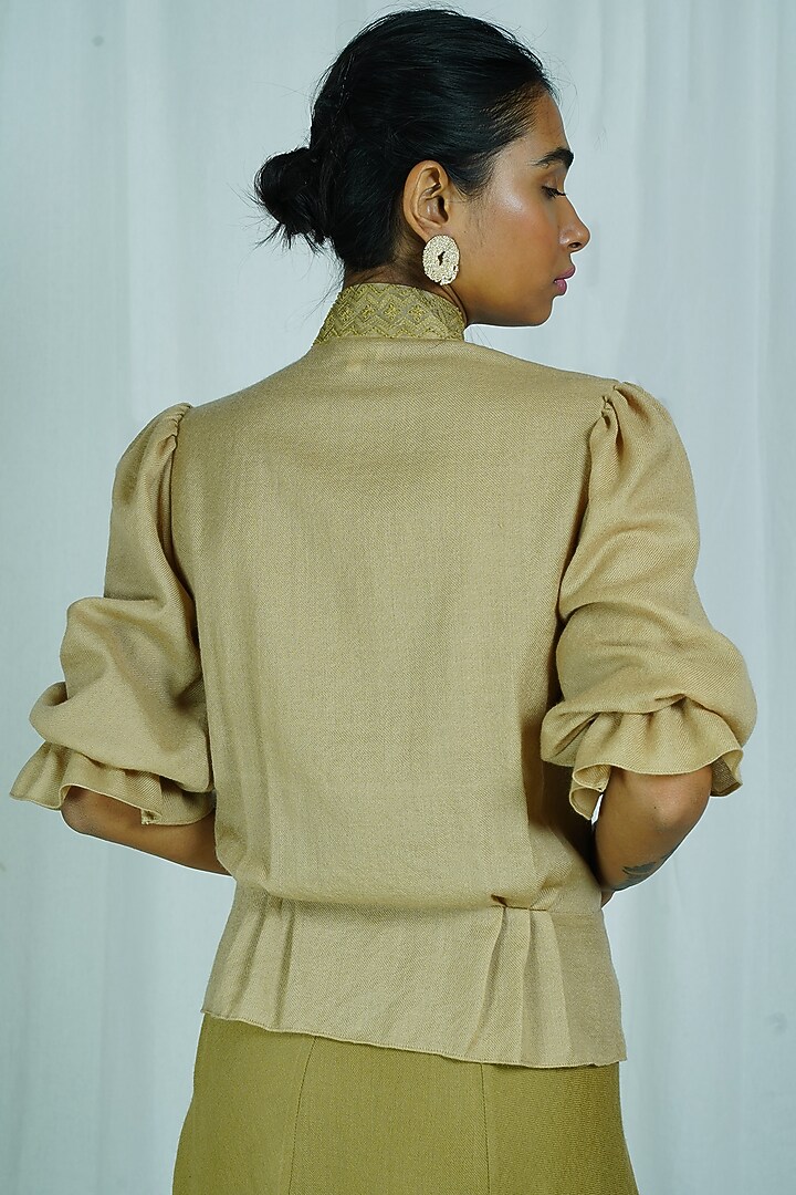 Green Wool Panelled Skirt Set by Shiori at Pernia's Pop Up Shop