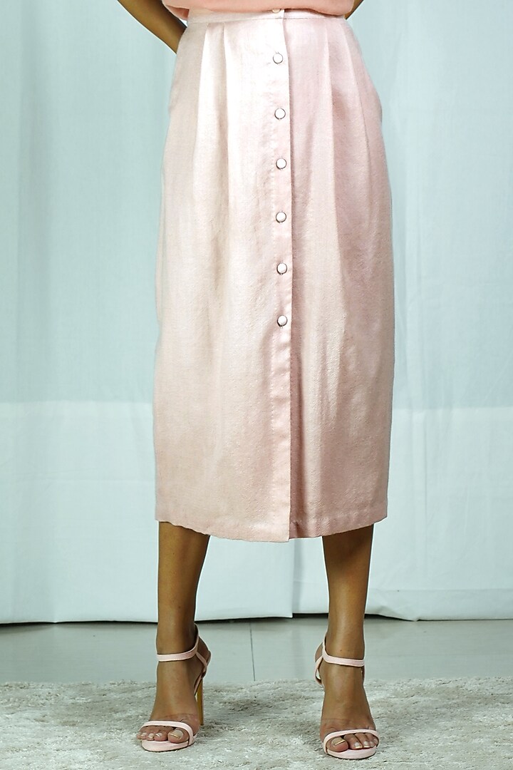 Pink Wool Button-Down Skirt Set by Shiori at Pernia's Pop Up Shop