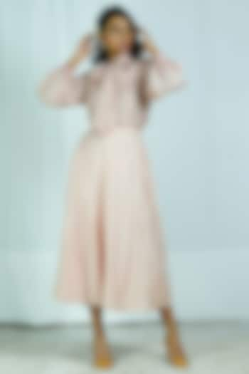 Pink Wool Pleated Skirt Set by Shiori