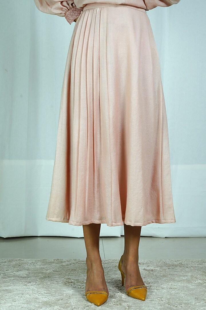 Pink Wool Pleated Skirt Set by Shiori at Pernia's Pop Up Shop