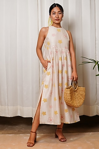 Ivory Chanderi Dress by Shiori