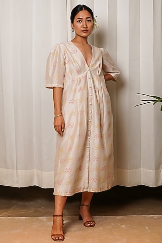 Ivory Block Printed Dress by Shiori
