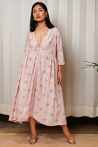 Blush Pink Printed Dress by Shiori