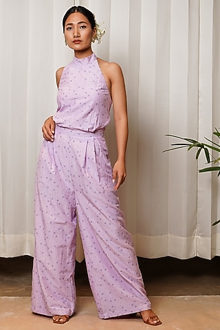Lilac Printed Jumpsuit by Shiori