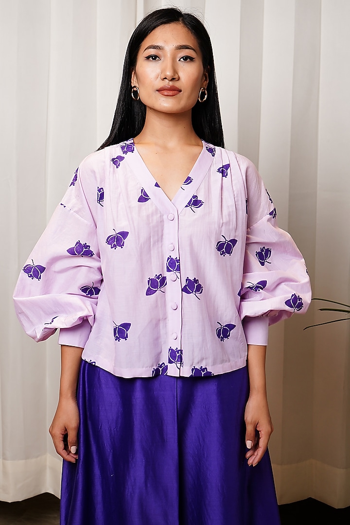 Lilac Cotton Silk Shirt by Shiori