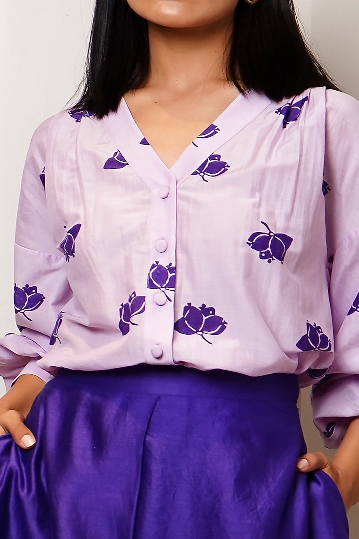 Purple Cotton SIlk Flared Skirt by Shiori at Pernia's Pop Up Shop