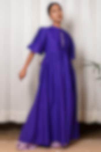 Purple Cotton SIlk Cape Dress by Shiori