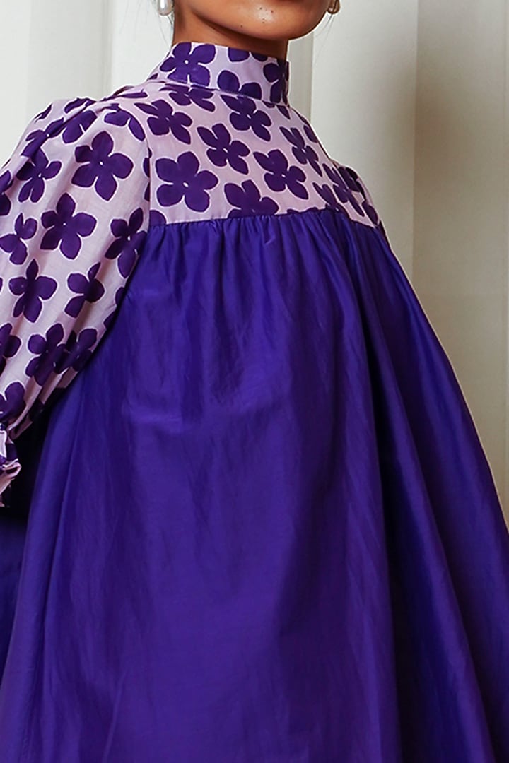 Purple Printed Mini Summer Dress by Shiori at Pernia's Pop Up Shop