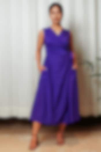 Purple Cotton Silk Wrap Dress by Shiori