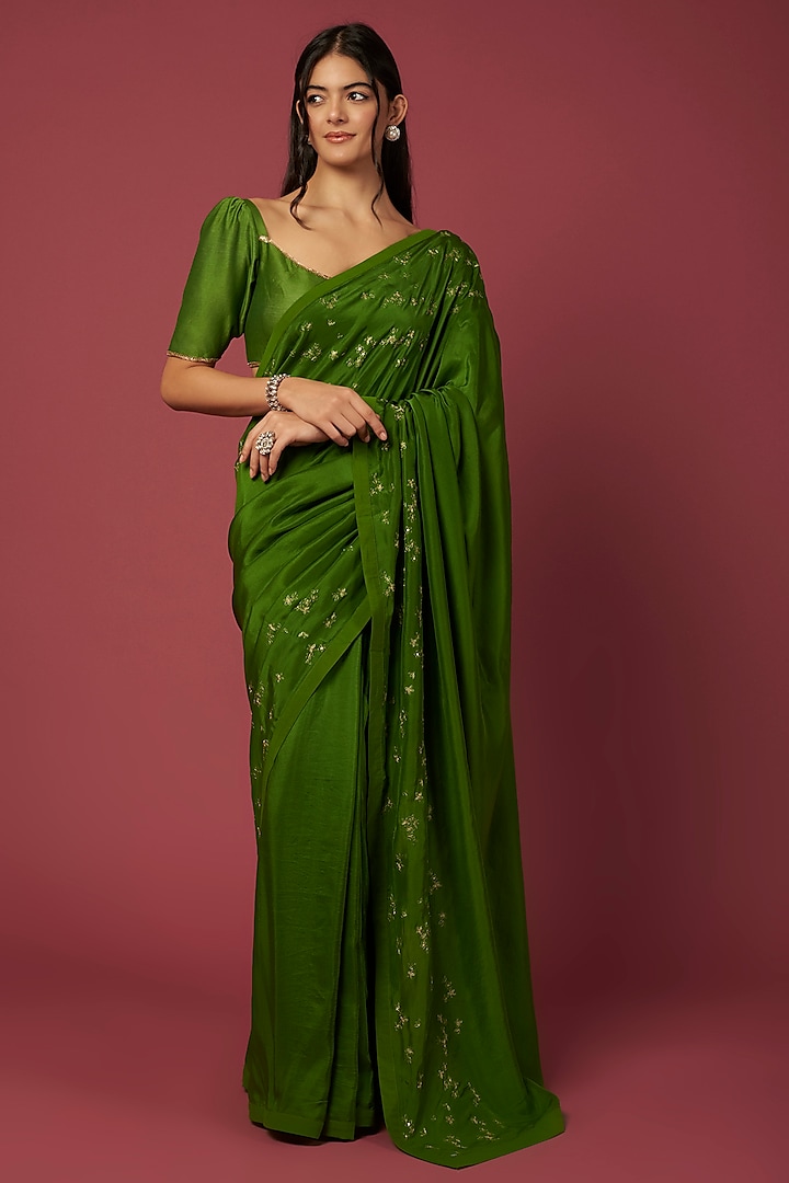 Green Embroidered Saree Set by Shiori
