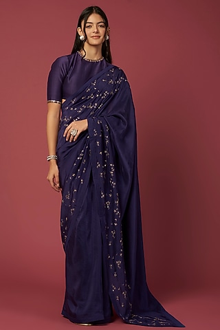 Purple Embroidered Saree Set by Shiori
