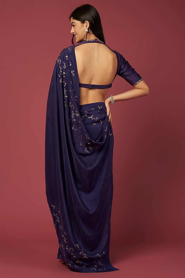 Purple Embroidered Wedding Saree Set by Shiori at Pernia's Pop Up Shop