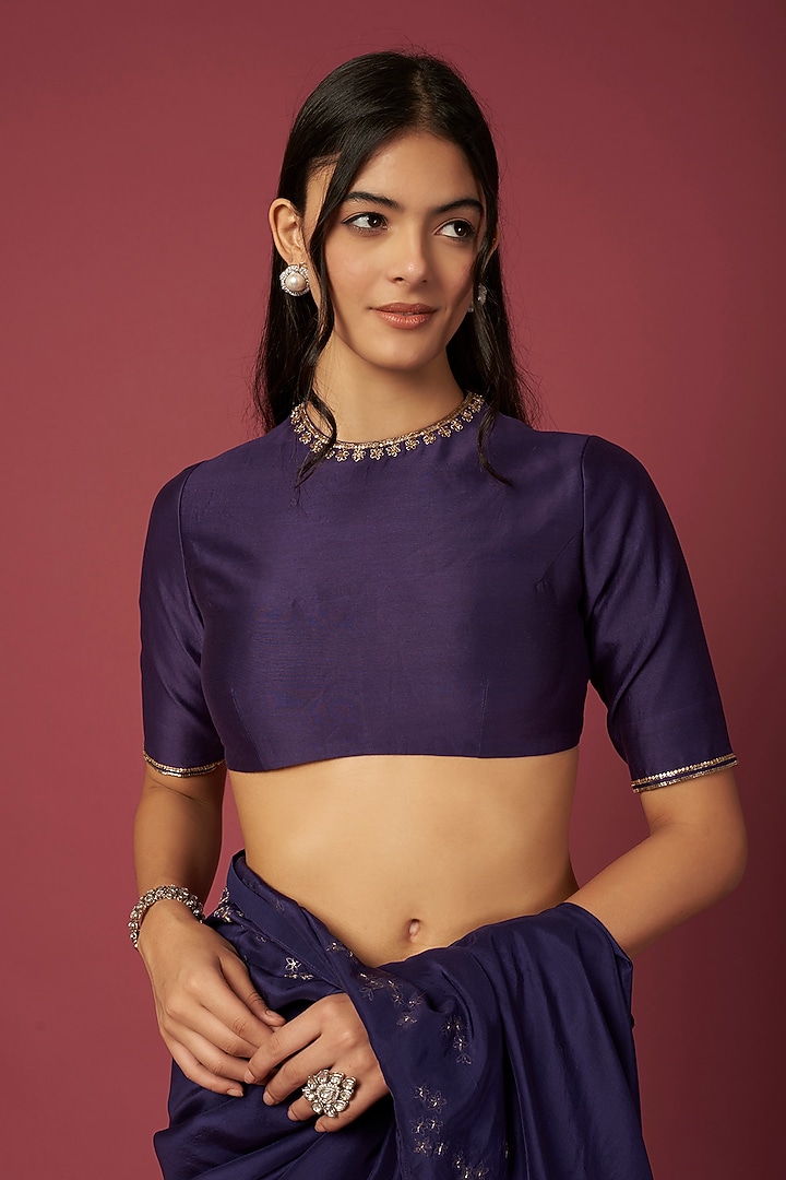 Purple Embroidered Wedding Saree Set by Shiori at Pernia's Pop Up Shop