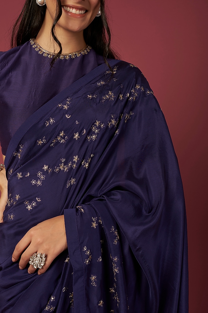 Purple Embroidered Wedding Saree Set by Shiori at Pernia's Pop Up Shop