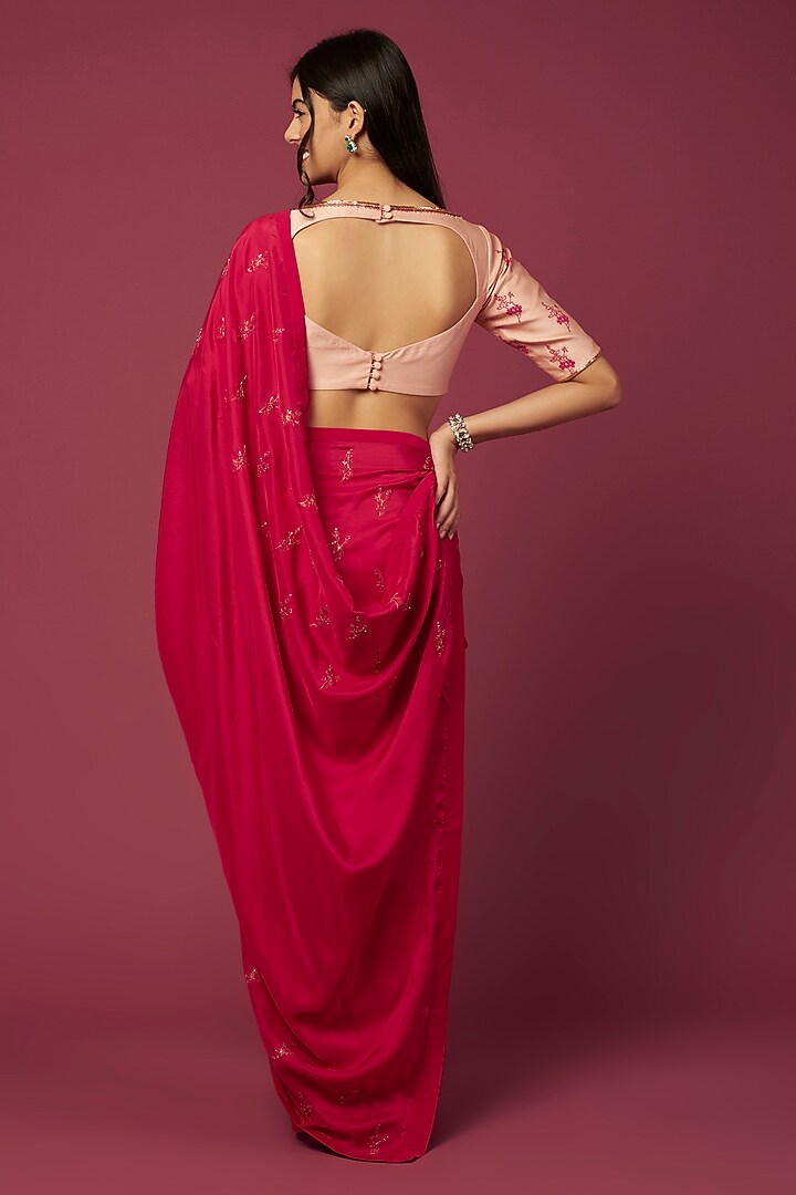 Rani Pink Embroidered Wedding Saree Set by Shiori at Pernia's Pop Up Shop
