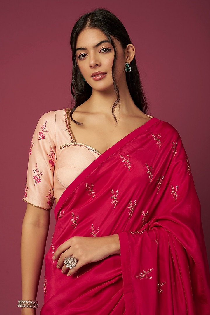 Rani Pink Embroidered Wedding Saree Set by Shiori at Pernia's Pop Up Shop