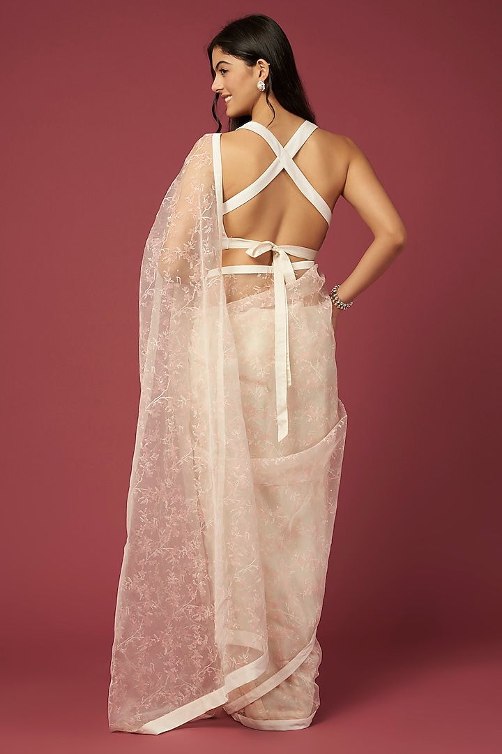 Ivory Floral Printed Party Wear Saree Set by Shiori at Pernia's Pop Up Shop