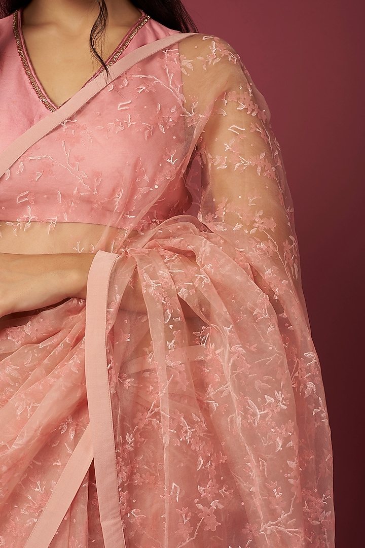 Peach Printed Party Wear Saree Set by Shiori at Pernia's Pop Up Shop