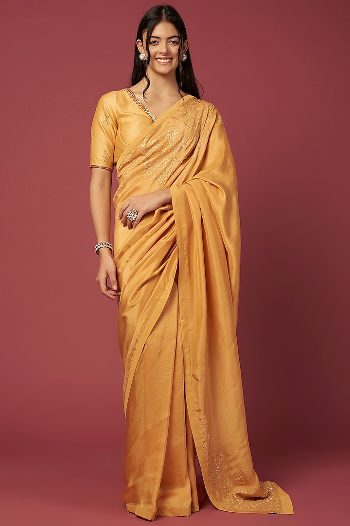 Yellow Embroidered Saree Set by Shiori