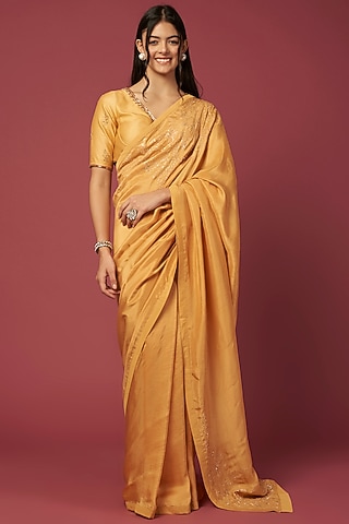 Yellow Embroidered Saree Set by Shiori