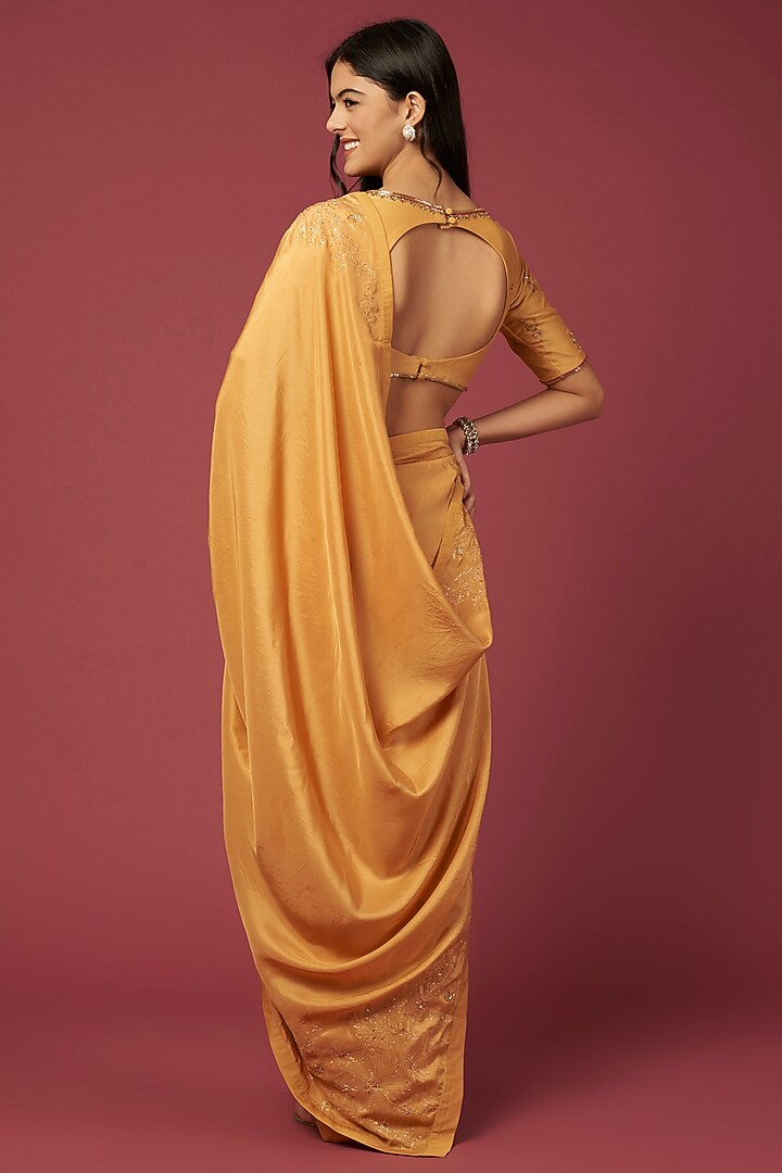 Yellow Embroidered Wedding Saree Set by Shiori at Pernia's Pop Up Shop