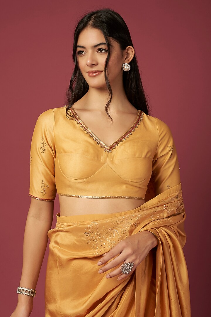 Yellow Embroidered Wedding Saree Set by Shiori at Pernia's Pop Up Shop