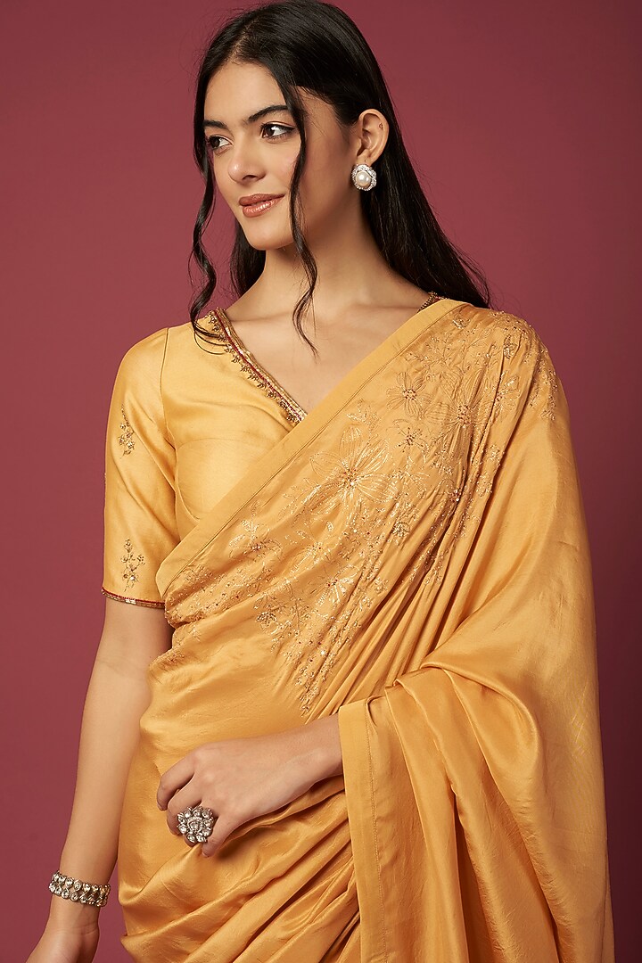 Yellow Embroidered Wedding Saree Set by Shiori at Pernia's Pop Up Shop