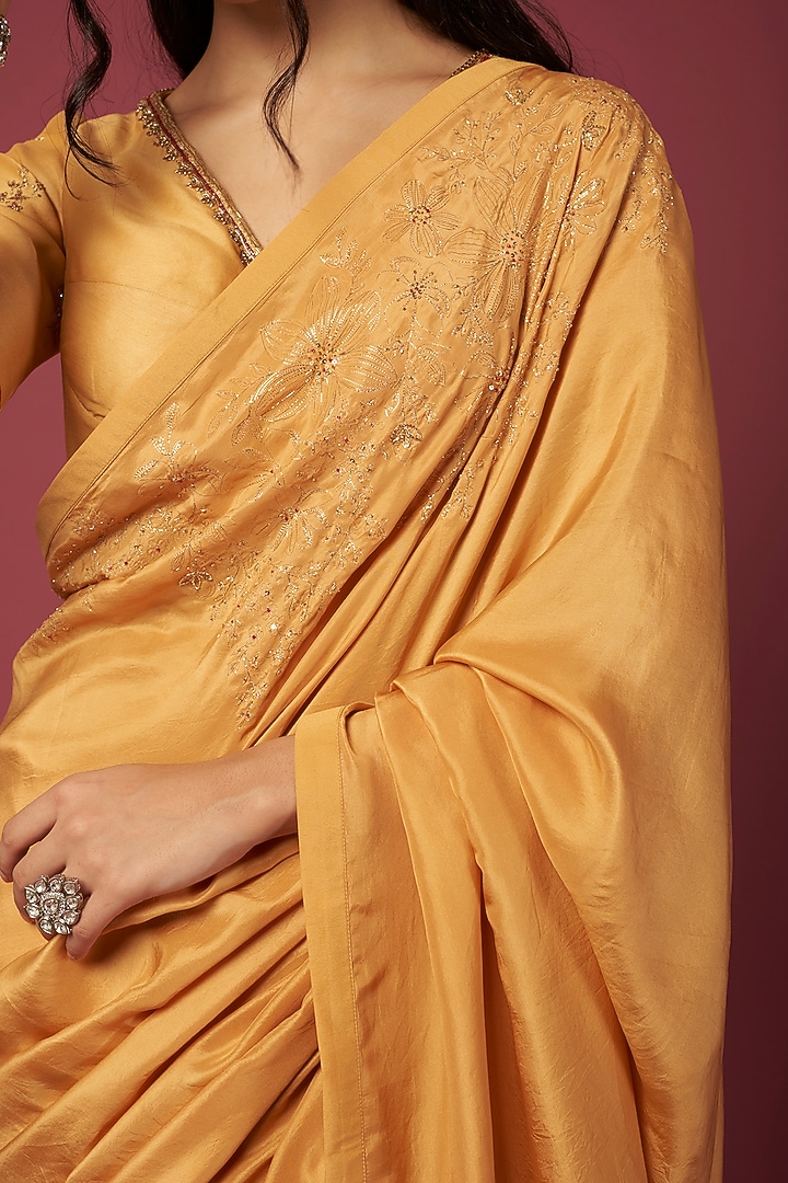 Yellow Embroidered Wedding Saree Set by Shiori at Pernia's Pop Up Shop