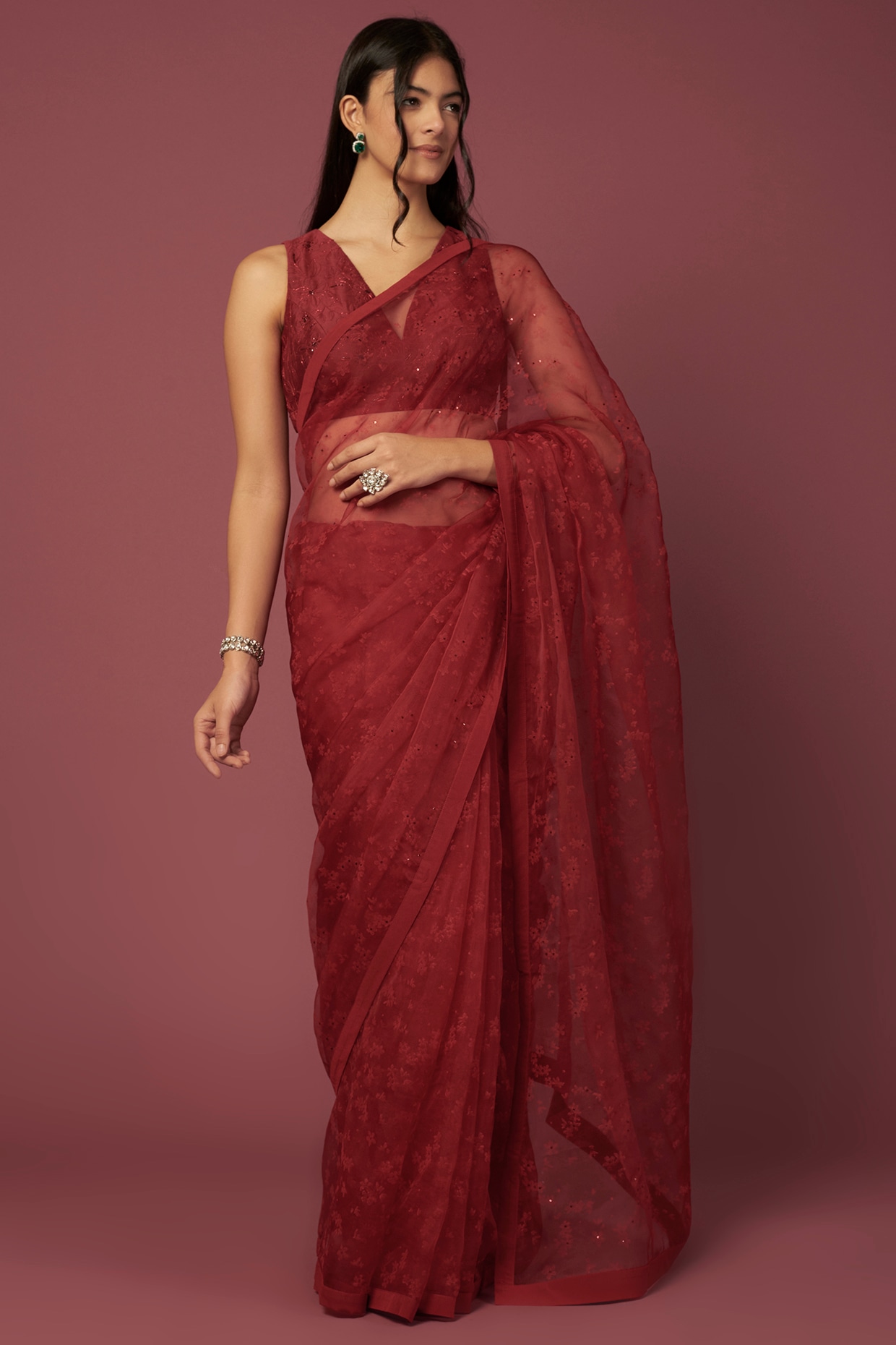 Organza Silk Handpainted Saree – Muksweta