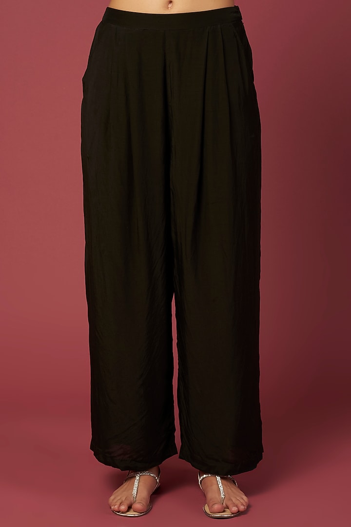 Black Cotton Straight Pants by Shiori at Pernia's Pop Up Shop