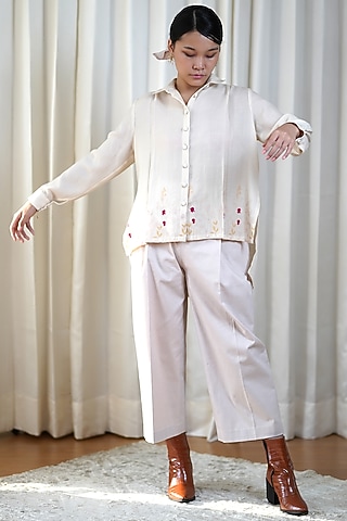 Ivory Block Printed Shirt by Shiori