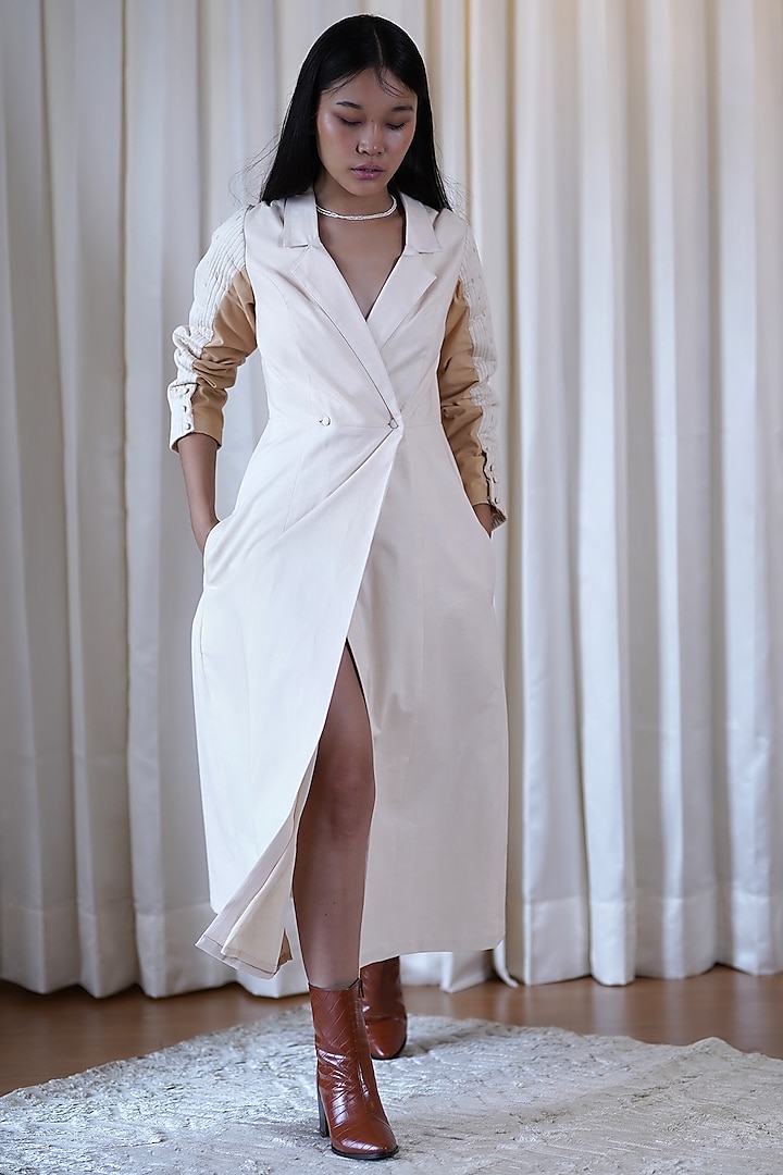 White Cotton Twill Coat Dress by Shiori