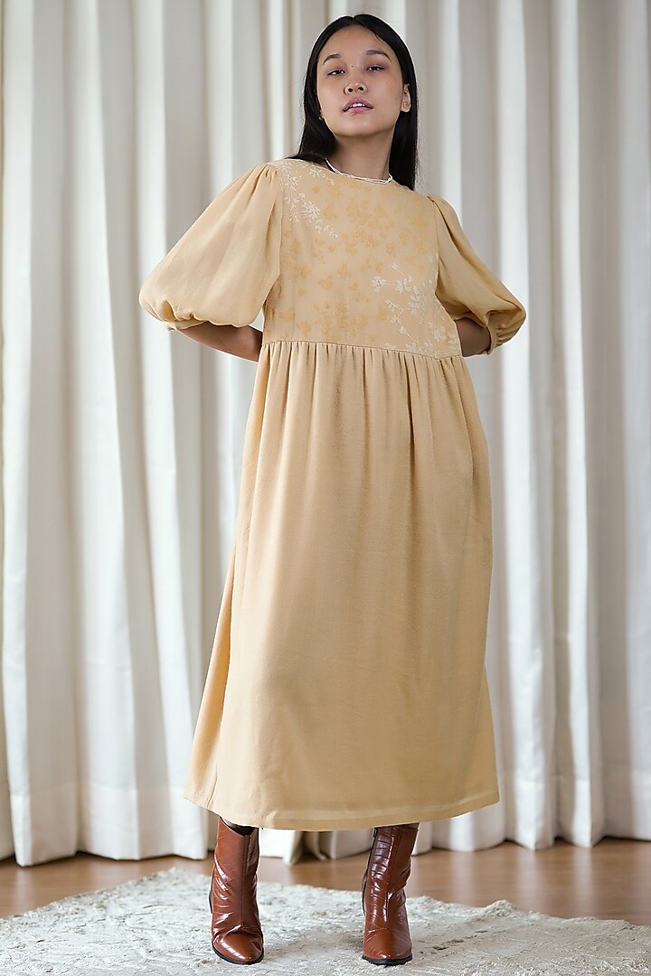 Yellow Block Printed Dress by Shiori