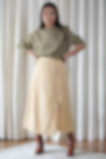Yellow Block Printed Skirt by Shiori