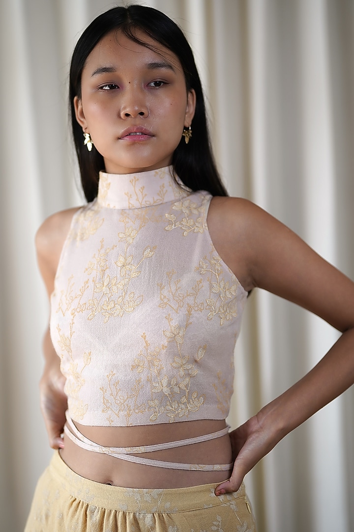 Off-White Block Printed Crop by Shiori at Pernia's Pop Up Shop