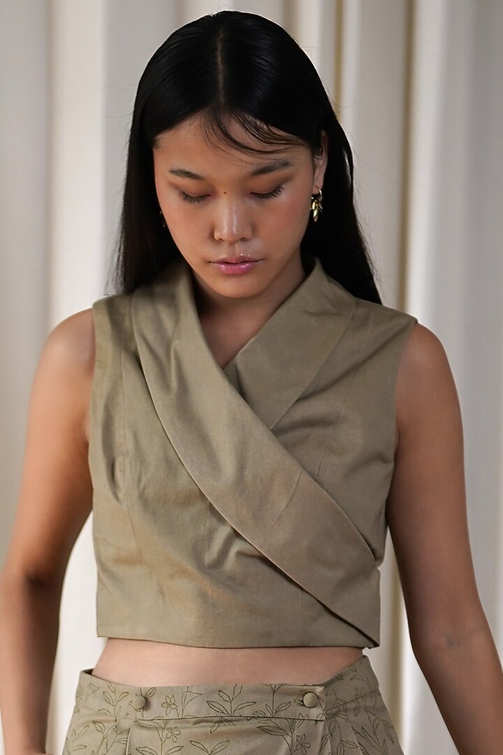 Olive Green Wrap Top by Shiori at Pernia's Pop Up Shop