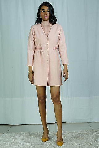 Pink Embroidered Jacket Dress by Shiori
