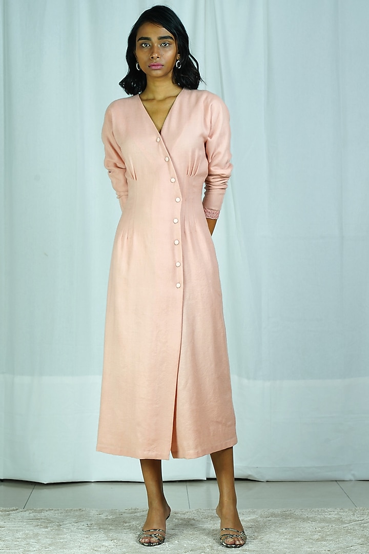Pink Embroidered Wrap Dress by Shiori