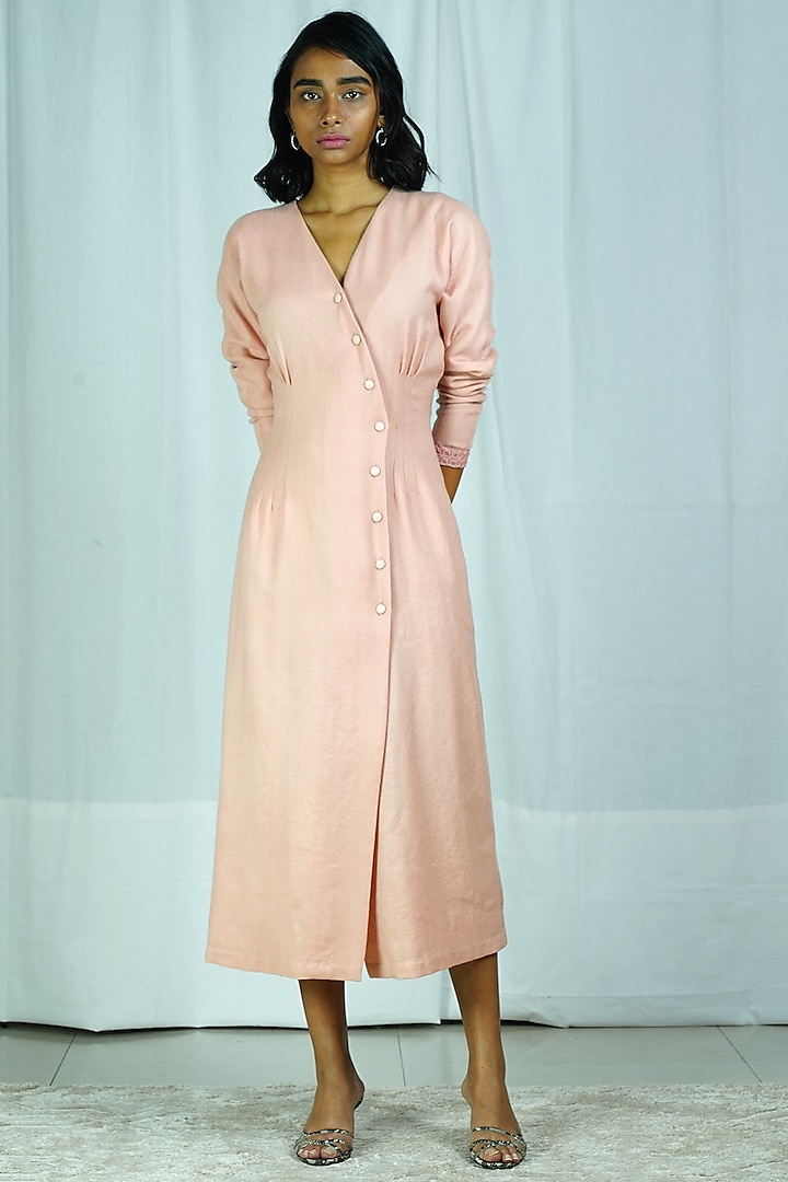 Pink Embroidered Wrap Dress by Shiori at Pernia's Pop Up Shop