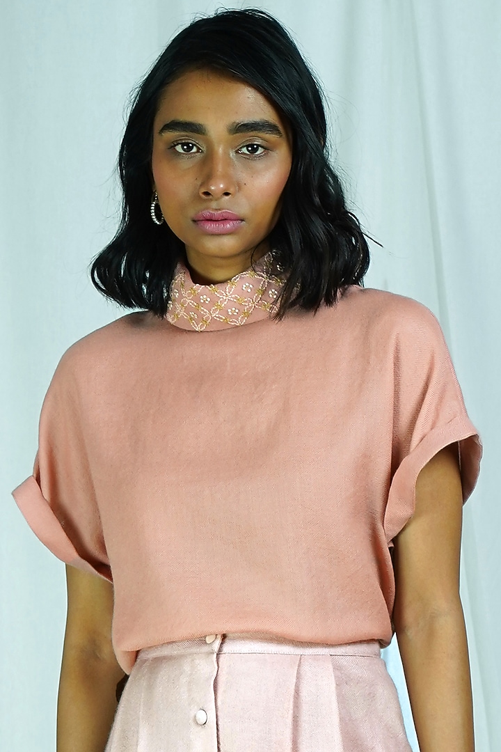Pink Embroidered Kimono Top by Shiori at Pernia's Pop Up Shop