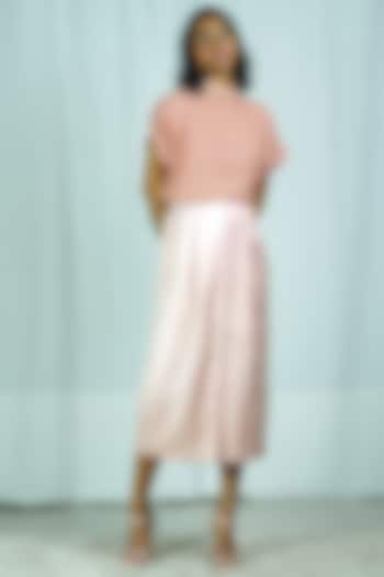 Pink Pleated Button Down Skirt by Shiori