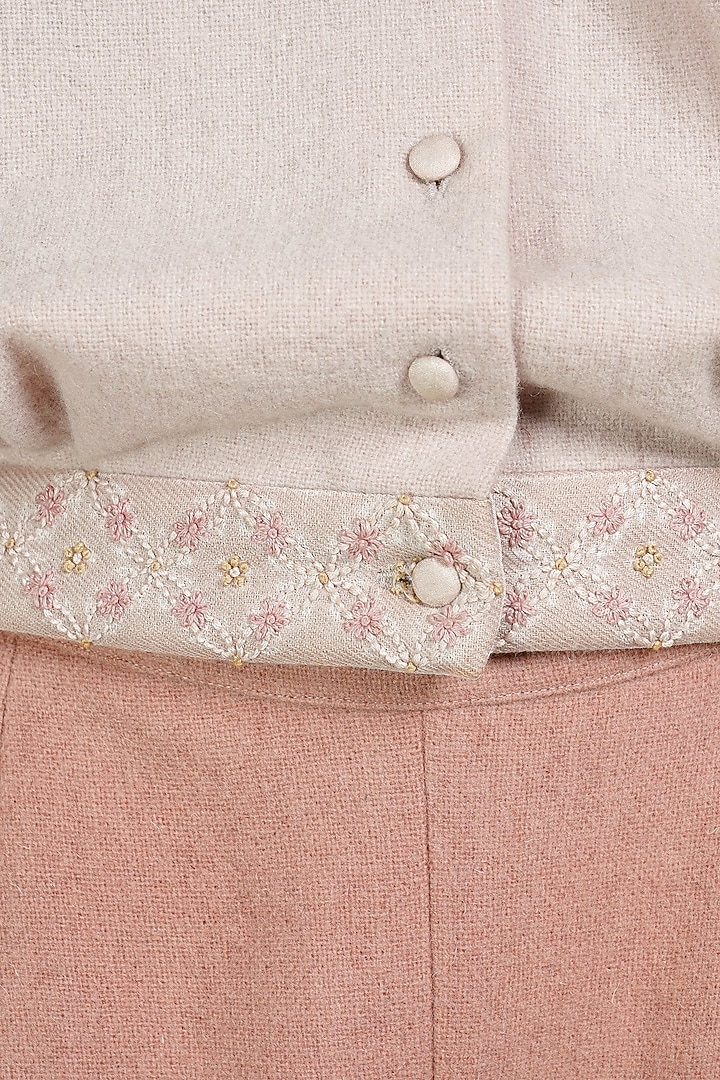 Pink Embroidered Cropped Jacket by Shiori at Pernia's Pop Up Shop