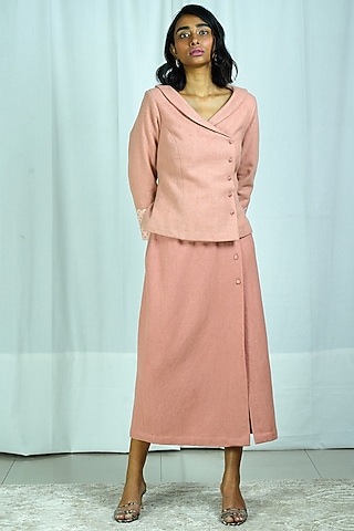 Pink Chikankari Embroidered Jacket by Shiori