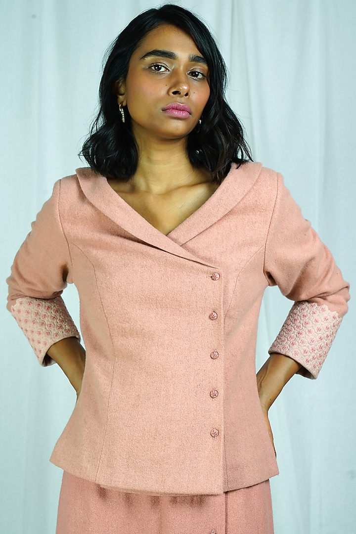 Pink Chikankari Embroidered Jacket by Shiori at Pernia's Pop Up Shop